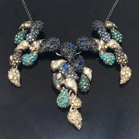 ALEXIS BITTAR • Blue Crystal Ombré Paisley Articulated Paisley Mosaic Necklace